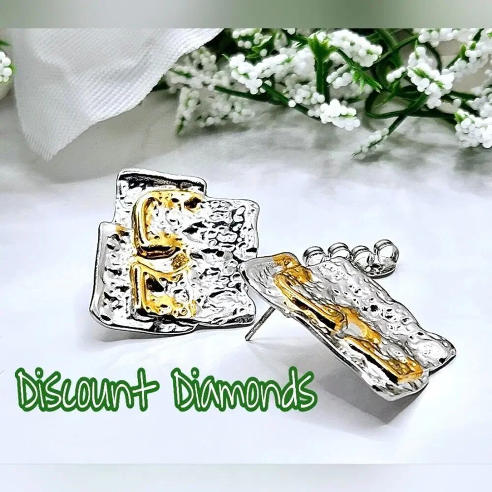 Vintage Hammered Finish Earrings  in 14K Goĺd over 925 Stainless Steel